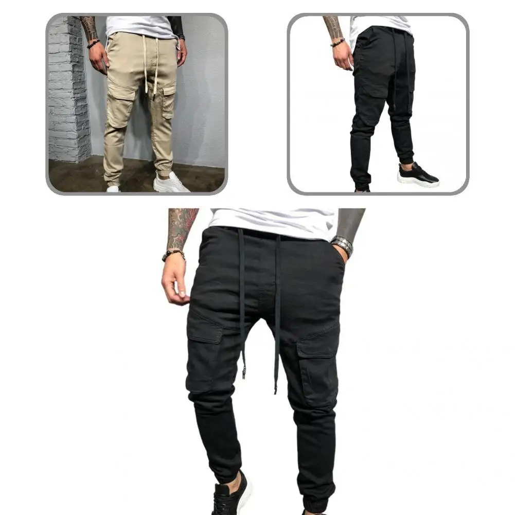 Fitness Pants Anklelength Men Sweatpants Large Pockets Elastic Waist