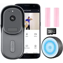 Caméra de sonnette vidéo WiFi 1080P, fonctionne avec Alexa, Google Home, caméra étanche avec détection de mouvement/carillon à éclairage automatique