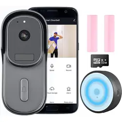 Caméra de sonnette vidéo WiFi 1080P, fonctionne avec Alexa, Google Home, caméra étanche avec détection de mouvement/carillon à éclairage automatique 