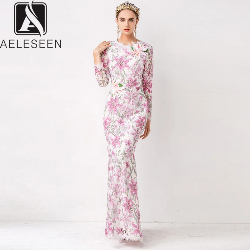 AELESEEN Lily Series 2020 Подиумные цветочные платья длиной до пола сексуальные с принтом на