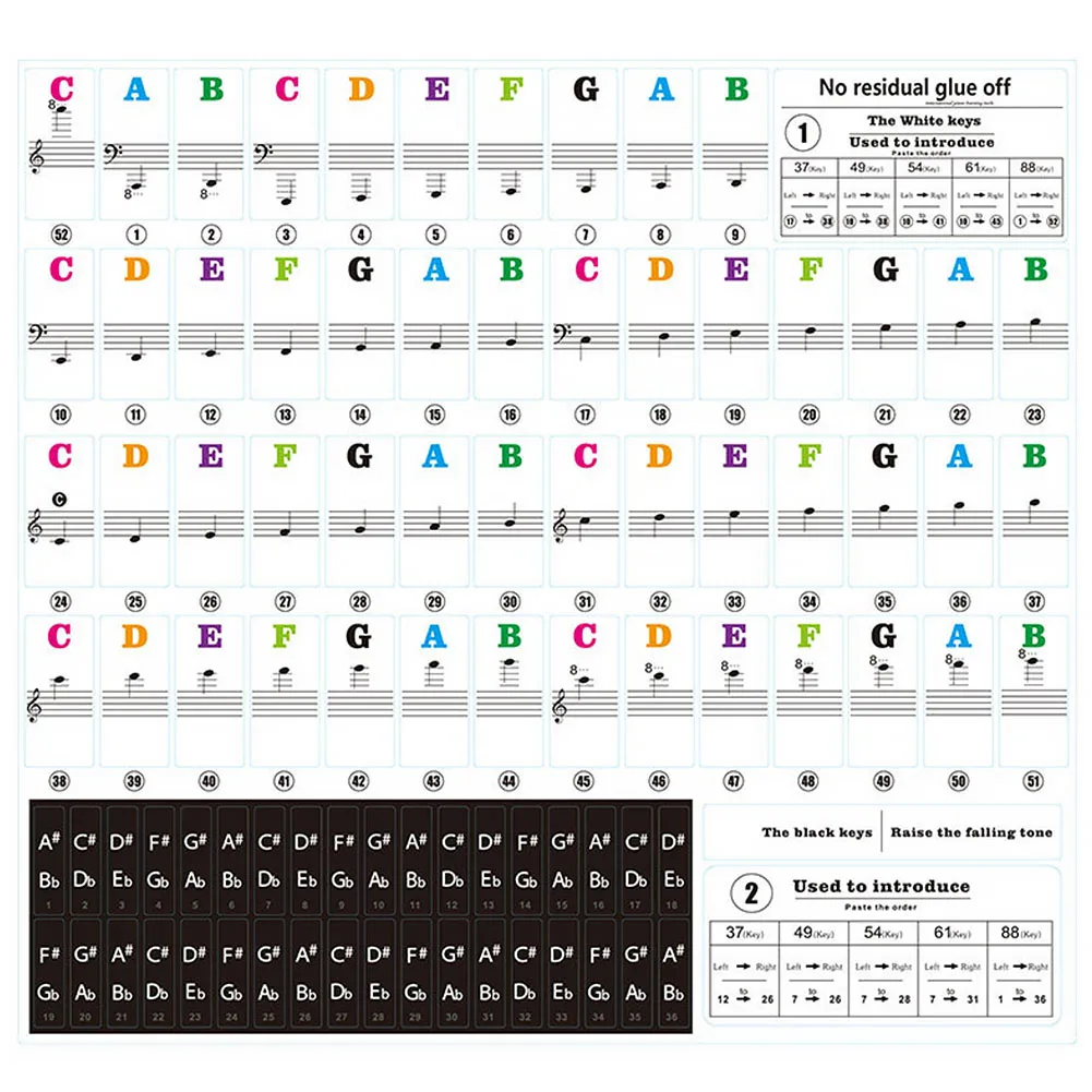 ПВХ 54/61 клавиши наклейка Этикетка Примечание пианино клавиатура музыка Stave Biginners съемный - Цвет: Colorful