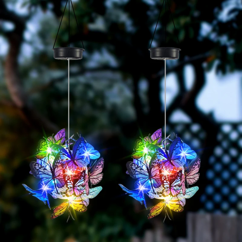 Solar butterfly ball garden chandelier outdoor waterproof led garden decoration color hanging light