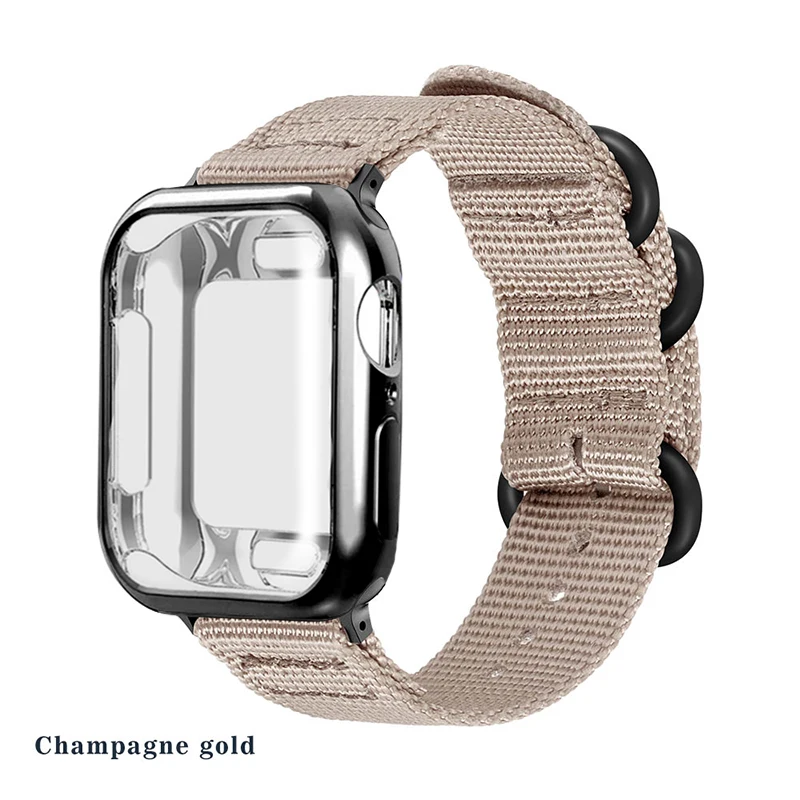 Нейлоновый спортивный ремешок+ чехол для apple watch 5, 4, 3, 2, 1 серия 42 мм, 44 мм, ремешок для Iwatch 38 мм, 40 мм, чехол для наручного браслета, аксессуары - Цвет ремешка: Light khaki