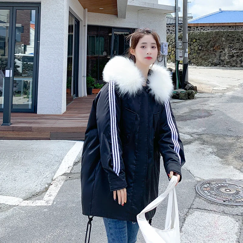 Cotton-padded Clothes Winter Korean-style Mid-length Large Fur Collar Cotton Coat Large Size Students WOMEN'S Dress Cotton