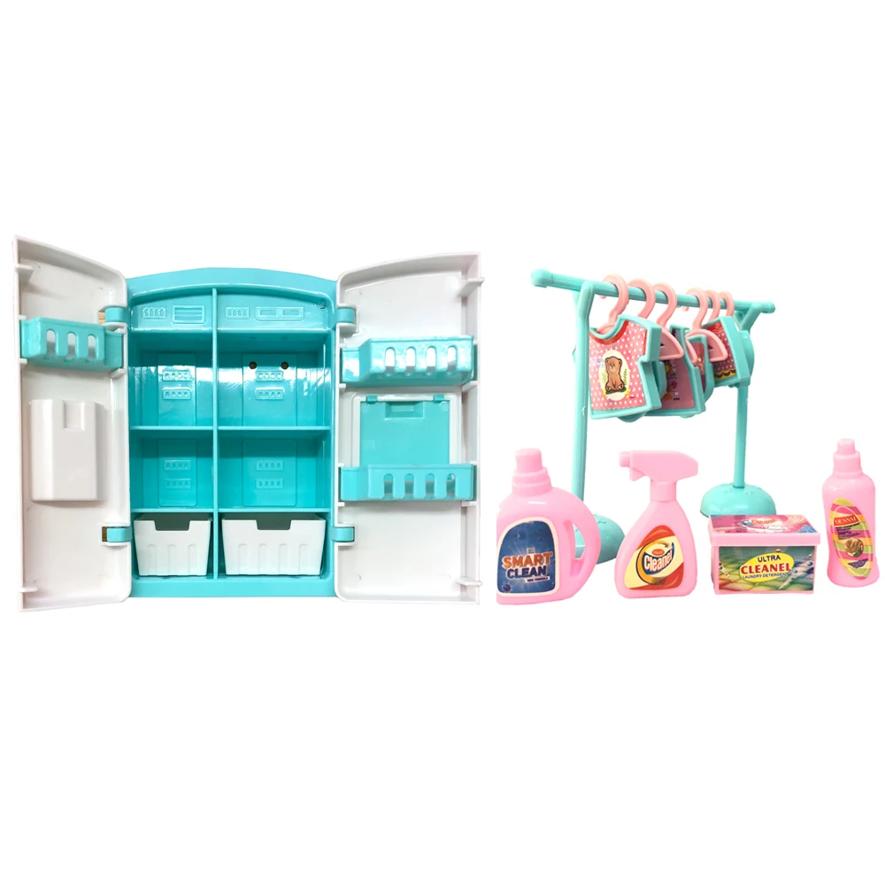 NK 1x Clothes Socks Model Rack Furniture+1 Mini Fridge kitchen Refrigerator Toys For Kelly Doll For Barbie Doll Accessories