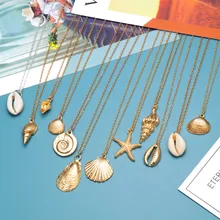 Модная Натуральная Морская ракушка Морская звезда Подвеска-Ожерелье летняя золотая цепочка Cowrie Seashell пляжная летняя бижутерия