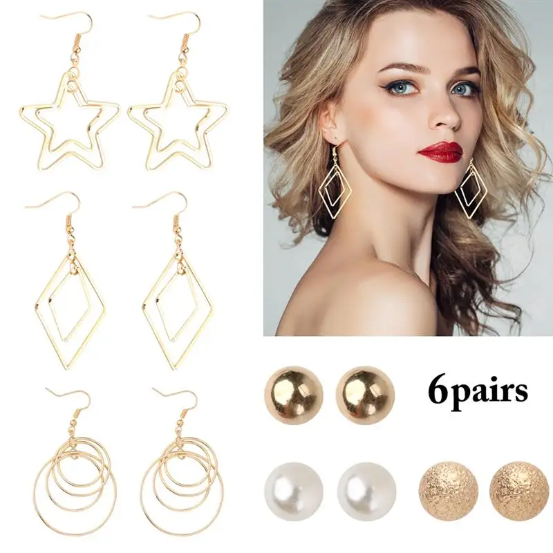 6 Pairs Stud Earring Set Assorted Creative Tassel Earring Drop Earring Acrylic Earrings Women