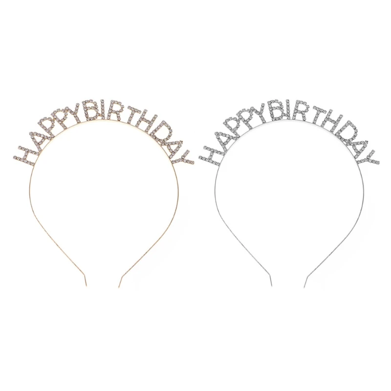 

Women Girls Happy Birthday Tiara Headband Glitter Rhinestone Jewelry Letters Princess Crown Party Metal Hair Accessories