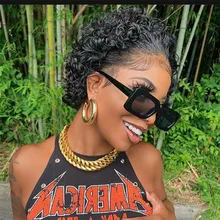 Beeos-peluca corta con rulos de corte Pixie 250%, 4x4, pelucas de cabello humano brasileño Remy, cabello humano de 8 pulgadas prearrancado con pelo de bebé