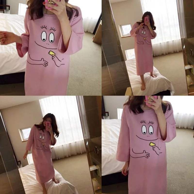 Summer Elegant New Fashion Design Novel Cartoon Print Pink Sleep shirts Sweet Cute Loose Casual Short-sleeved Nightdress