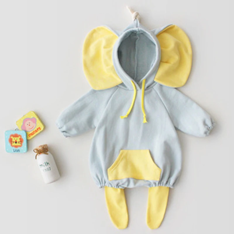 

New Spring Autumn Baby Rompers Cute Cartoon Elephant Hat Cotton Long Sleeve Infant Girl Boy Jumpers Kids Baby Outfits Clothes