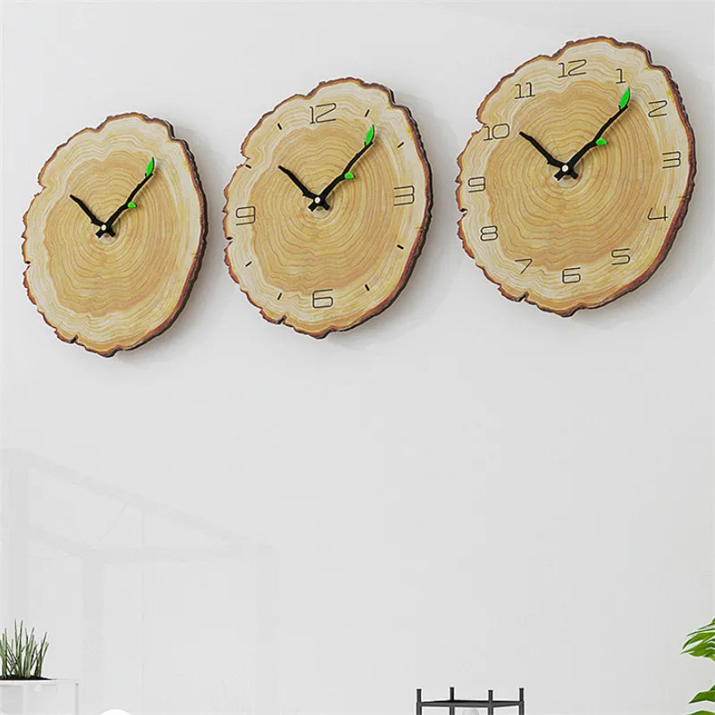 Vintage Wooden Clock Cafe Office Home Kitchen Wall Decor Silent Clock Large Wood Grain Clock Gift Annual Ring Quartz Wall Clock