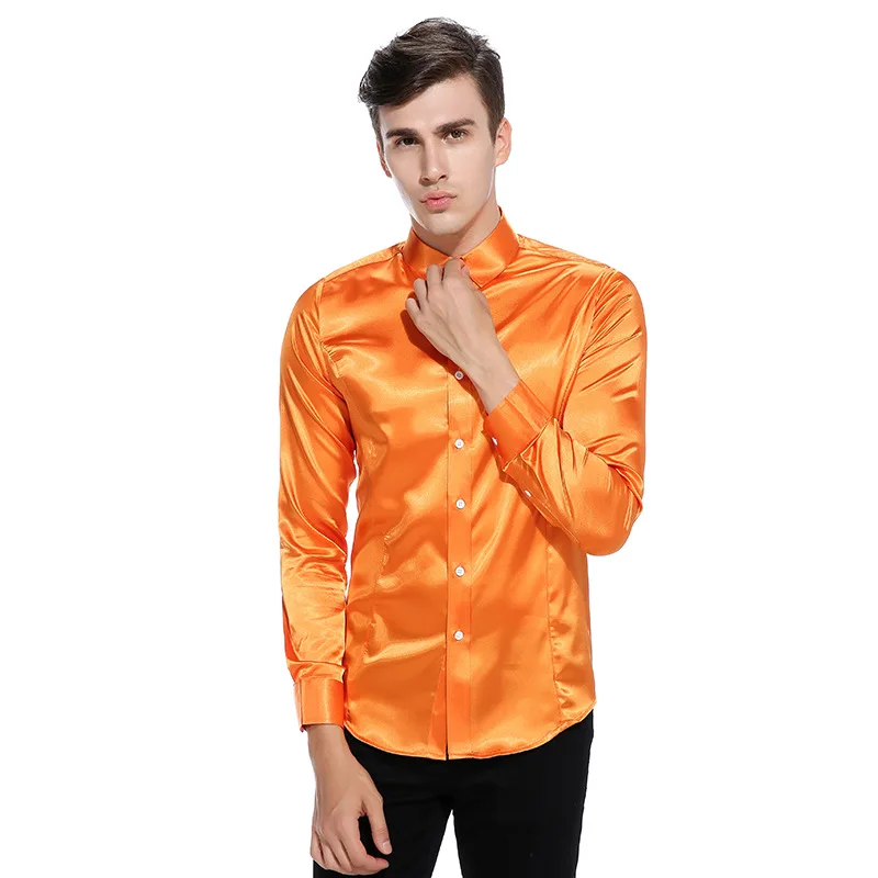 Эмуляционная шелковая мужская рубашка Chemise Homme 2017 Высококачественная атласная