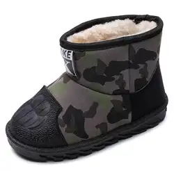 Модные зимние ботинки для детей; плотные детские кожаные теплые плюшевые ботинки с мягкой подошвой; ботинки для мальчиков и девочек; зимние