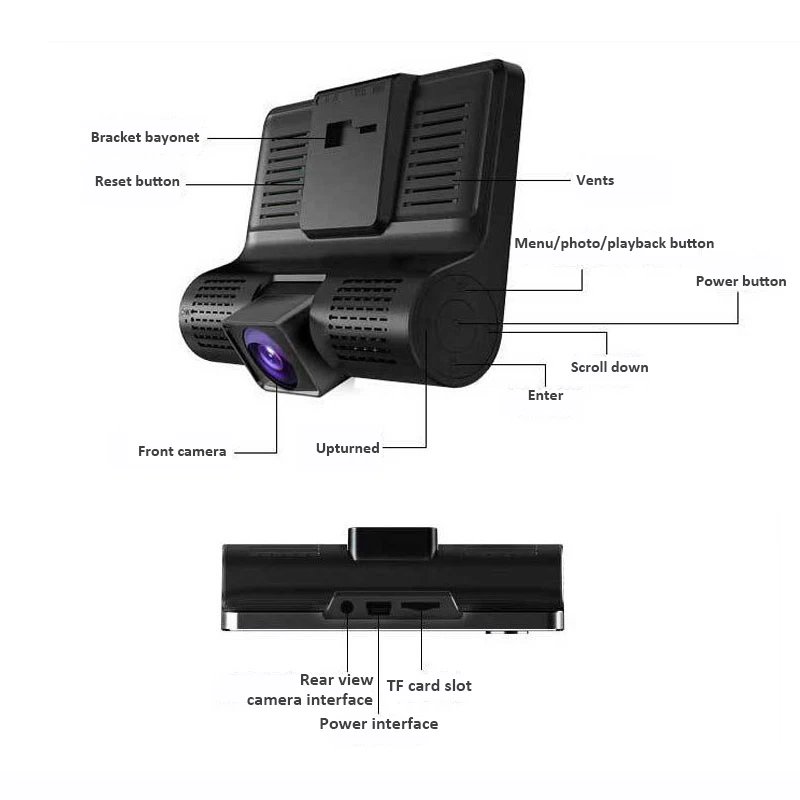 NewTOSPRA 3 объектива Автомобильный видеорегистратор Камера s 4,0 дюймов Full HD 1080P широкоугольный двойной объектив с камерой заднего вида видеорегистратор Автомобильный видеорегистратор