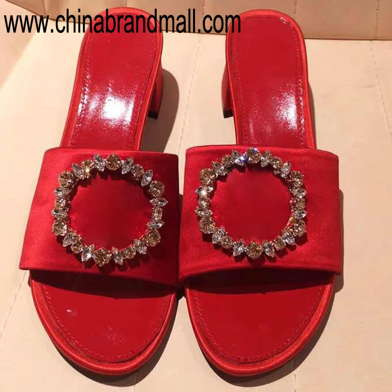 

Slipper Square Heel Ladies Slide High Heel Open Toe Slippers Bling Bling Crystal Slipper Heels