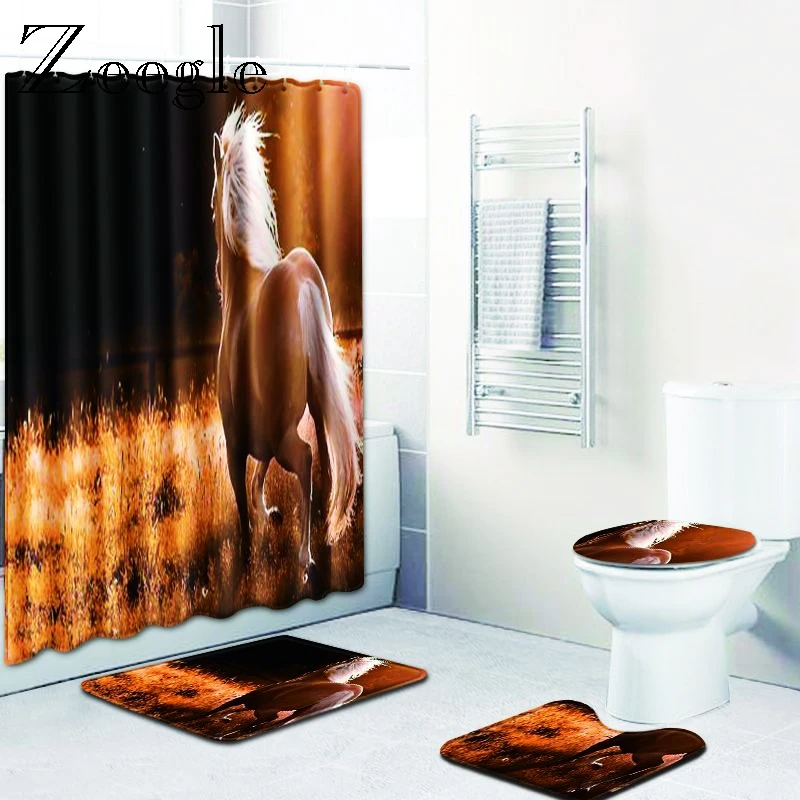 Zeegle Bath Mat with Curtain Set Bathroom Decoration Floor Mat Toilet Cover Pedestal Mat Toilet Foot Rug Bathroom Accessories