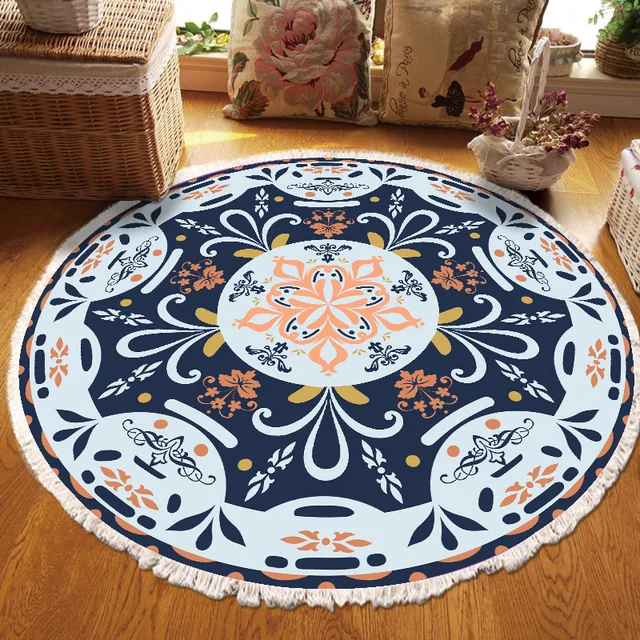 ​Home Decor Retro Bohemian Round Carpet Hand Woven Cotton Linen Carpet Rug Bedside Rug Geometric Floor Mat Living Room Carpet L