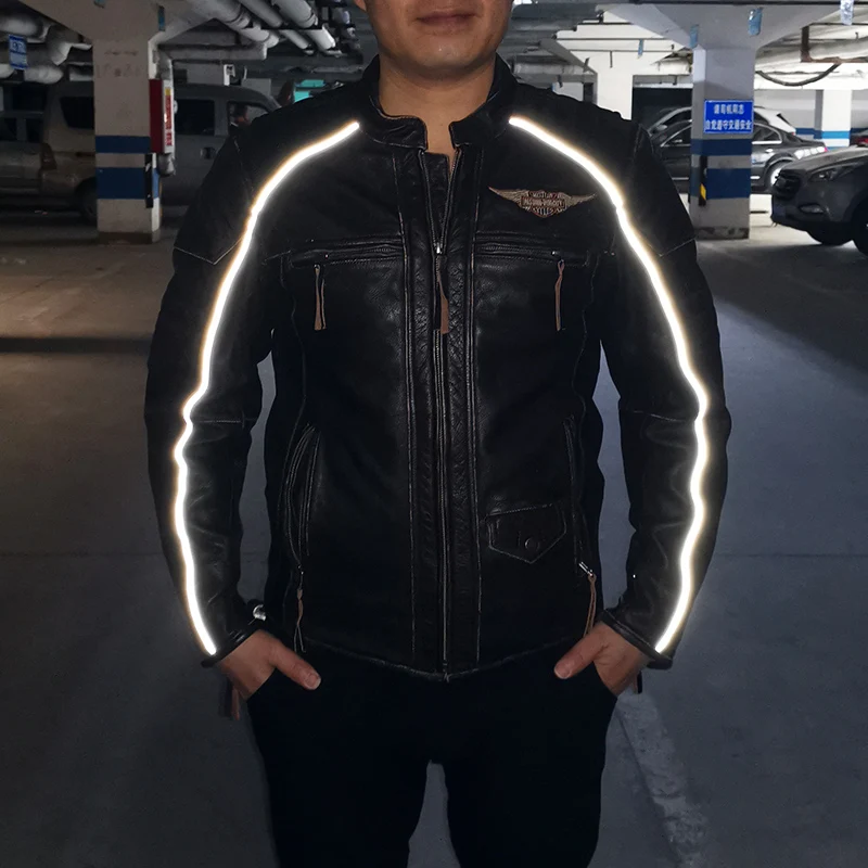 Promo 1220 Read Description! Asian size men's cow leather jacket mens genuine cowhide leather vintage rider jacket