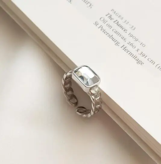 SHANICE, 925 пробы, серебряное, Открытое кольцо, винтажное, белое, Bluek, квадратное, циркониевое, кольца для женщин, ретро, цепь, открытое, тайское, серебряное ювелирное изделие - Цвет основного камня: silver