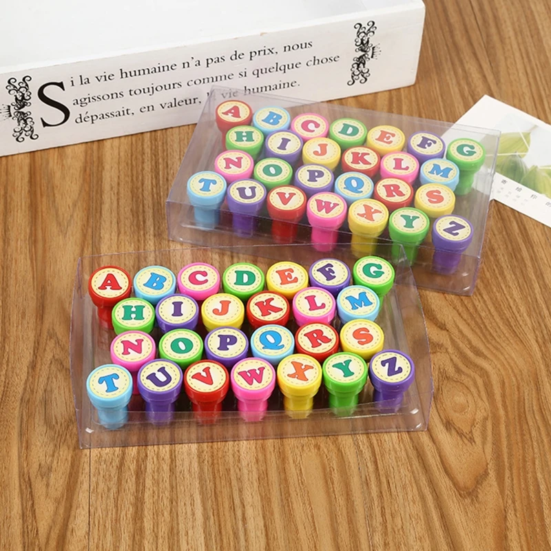 Sello redondo con letras del alfabeto para niños, 26 Uds., regalos, juguetes, placa de Scrapbooking, estampadora