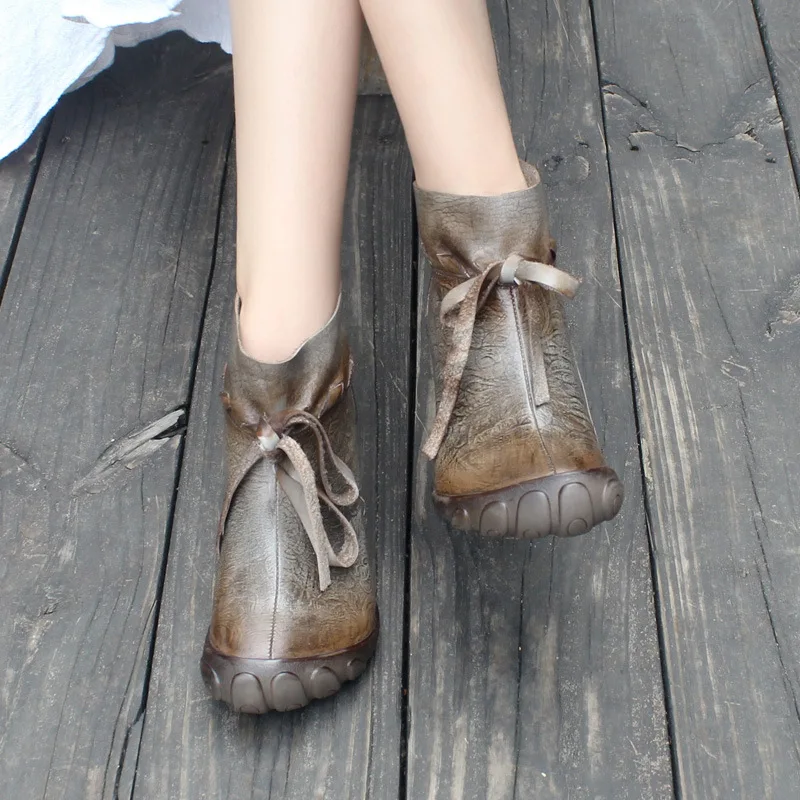 Кожаные туфли ручной работы на высоком каблуке женские ботинки на толстом каблуке Модные женские ботильоны в стиле ретро Национальный стиль