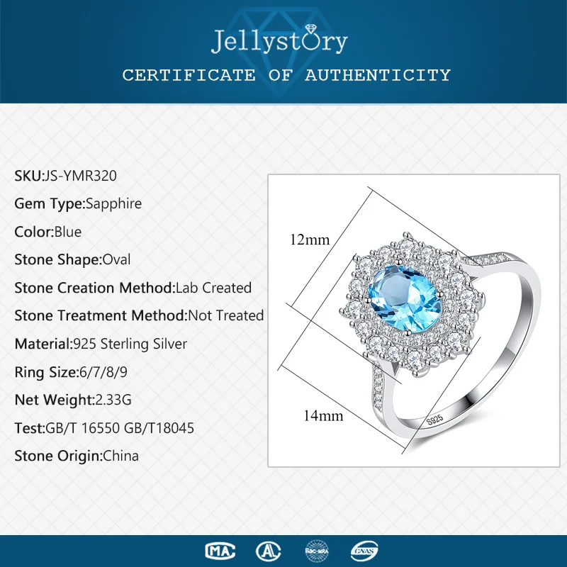 Jellystory овальный создан синий сапфир кольцо 925 пробы серебряные кольца для женщин Свадьба Помолвка юбилей драгоценные камни ювелирные изделия