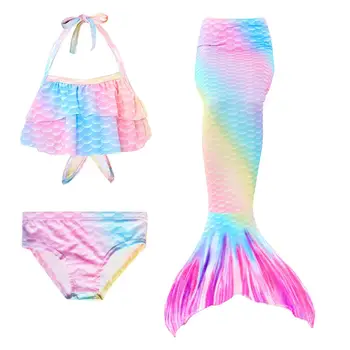 

Mermaid Tail Girls Swimming Bikini Set without Monofin Flipper Kids Costumes Cosplay Swimsuit Bathing Suit 3PCS(Bra+Shorts+Tail)