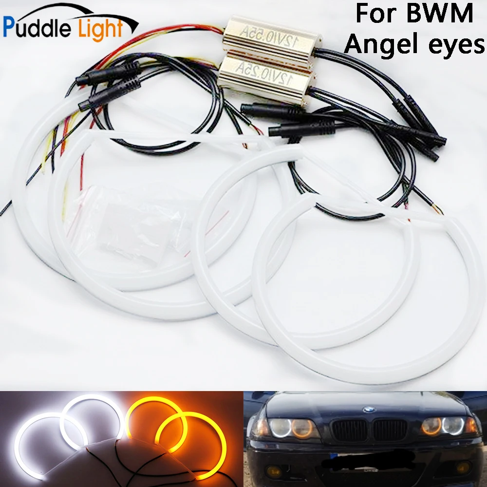 

Car-Styling 2X 146mm+2X 131 Mm White amber Halo Cotton Light Car Smd LED Angel Eyes For BMW E46 E36 E38 E90 E91 Auto Lighting
