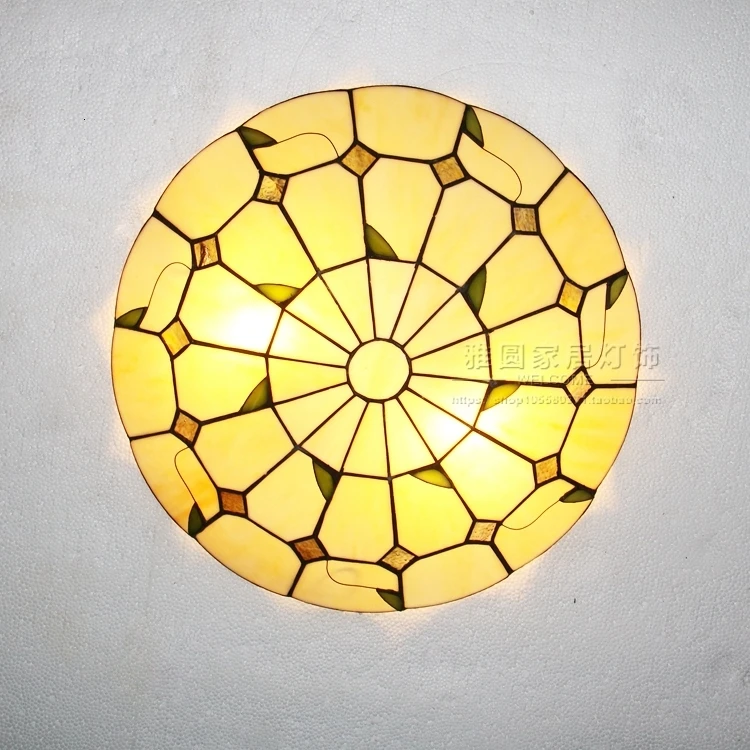 Vintage Retro Mediterranean Ceiling Lamps AC110V-220V Stained Glass Aisle Hotel Restuarant LED Balcony Lamp Lighting