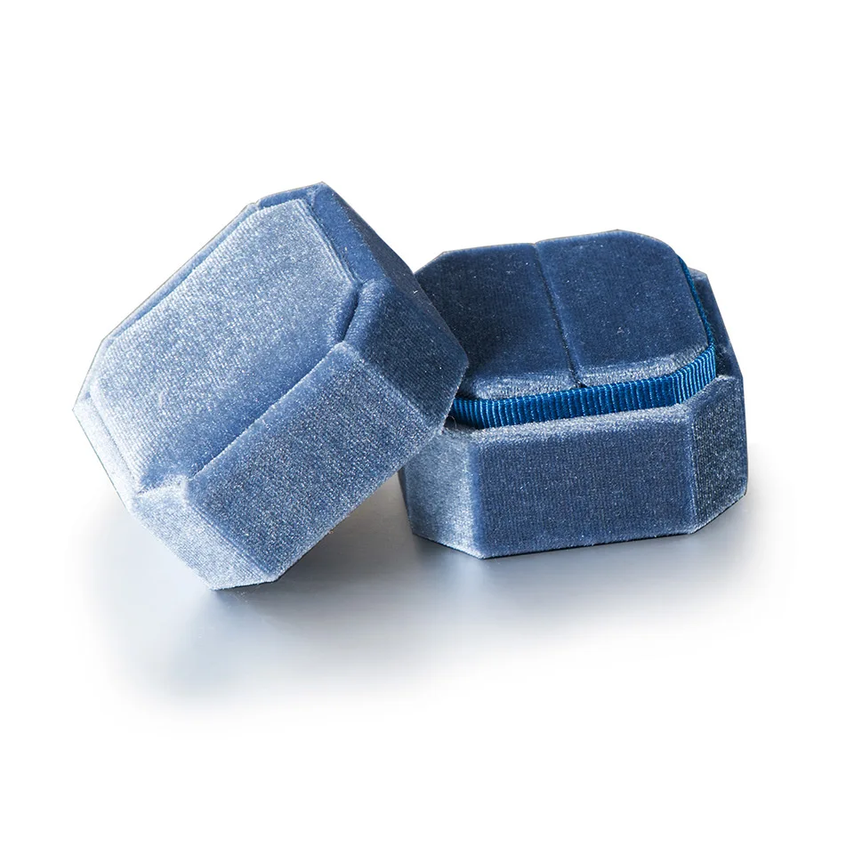 Octagon-Blue-1PC GZXSJG бархатные Восьмиугольные ювелирные коробки для свадьбы розовое зеленое кольцо коробки для кольцо для помолвки подарки демонстрационная упаковка - Цвет: Octagon-Blue-1PC