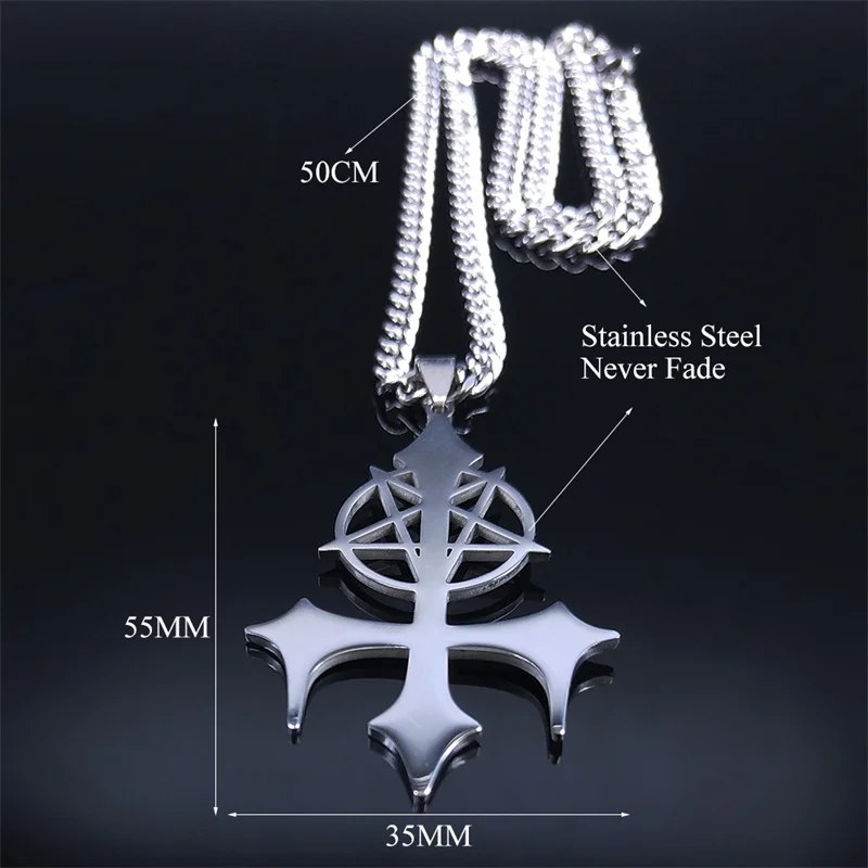 2021 Stainless Steel Pentagram Satan Fork Chain Necklace Men/Women Silver Color Pendant Necklace Jewelry Gift collares N3002S06