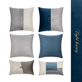 

Modern Style Decorative Pillows Home Office Sofa Blue Gray White Patchwork Cushion Cover Light Luxury Soft Throw Pillow Covers