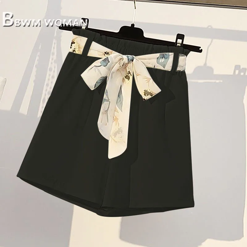 Женский летний комплект размера плюс блузка с листьями и цветами белые шорты