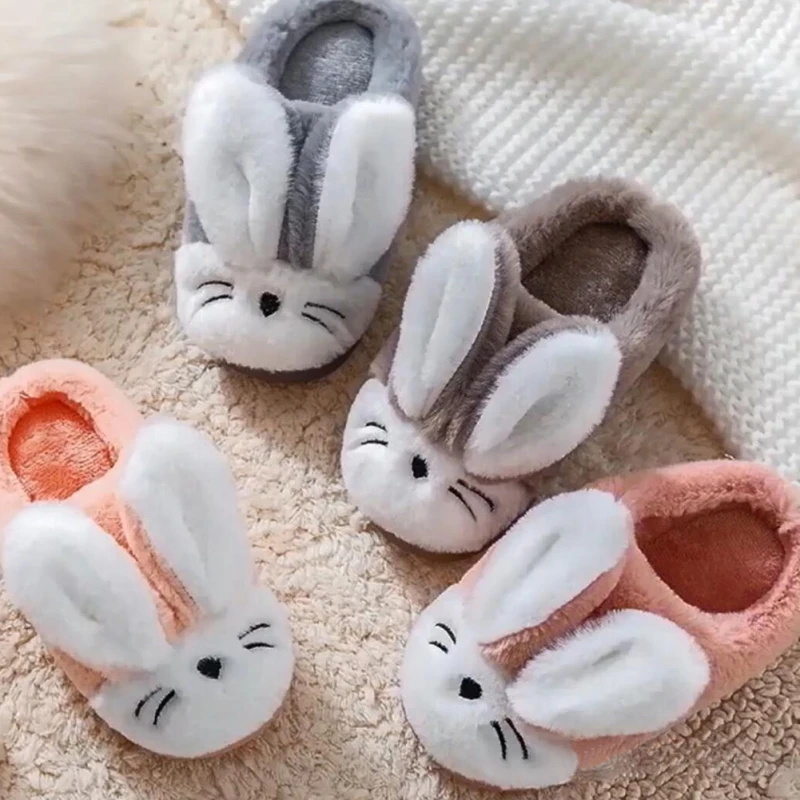

2019 Kids Cotton Indoor Cute Rabbit Slippers Baby Winter Boys Girls Home Non-Slip Cartoon Pattern Cute Plush Warm Shoes