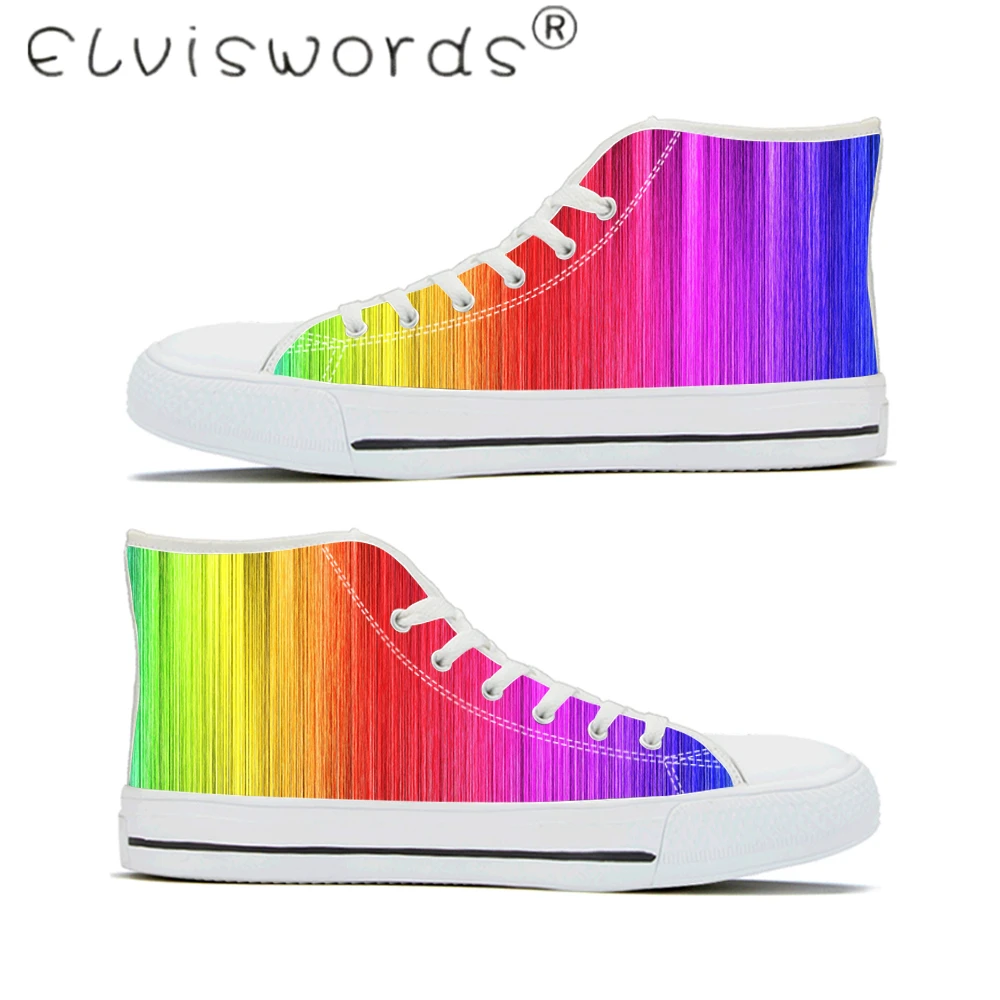ELVISWORDS/Женская Вулканизированная обувь; градиент цвета радуги; обувь с принтом; сезон весна; белые парусиновые кроссовки на шнуровке; модная прогулочная обувь - Цвет: HME1210Z40A