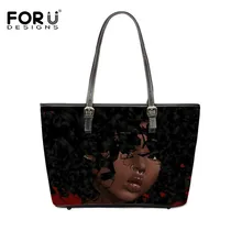 FORUDESIGNS черная кожаная сумка с принтом для девушек в африканском стиле, повседневные женские дорожные сумки с верхней ручкой, женская сумка на плечо из искусственной кожи