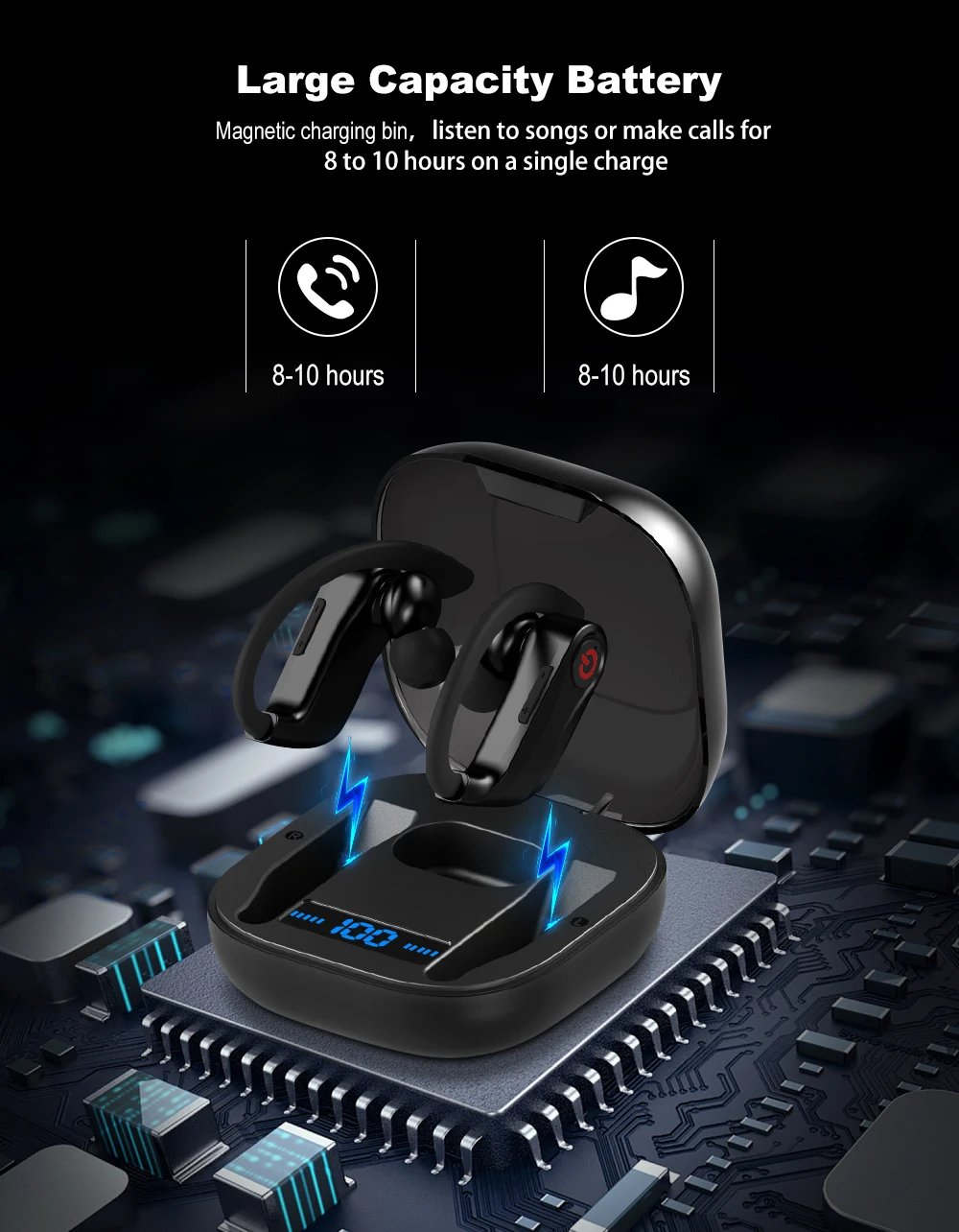 Arlado Q62 Беспроводной Bluetooth наушники V5.0 стерео гарнитура с ушным крючком спортивная Гарнитура 950 мАч коробка режимов е-лист с светодиодный Мощность цифровой Дисплей