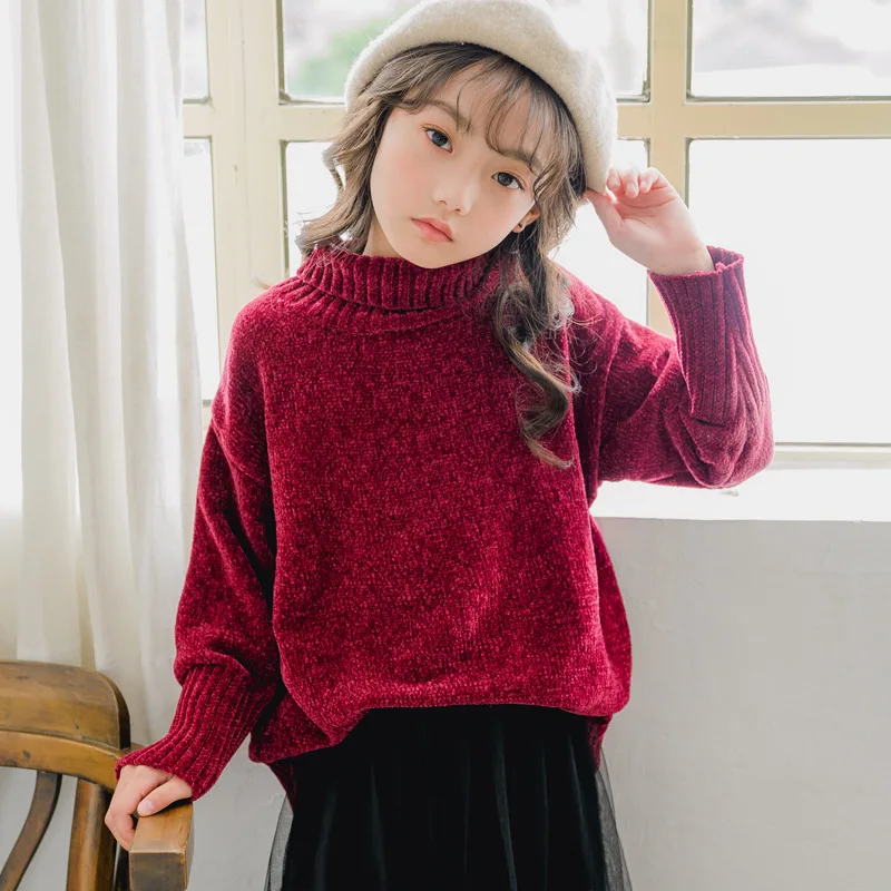 

New 2019 Girls Loose Thick Sweaters Kids Turtleneck Warm Sweater Children Knit Shirt Teenager Girls Autumn Clothes Age 4-16 Yrs