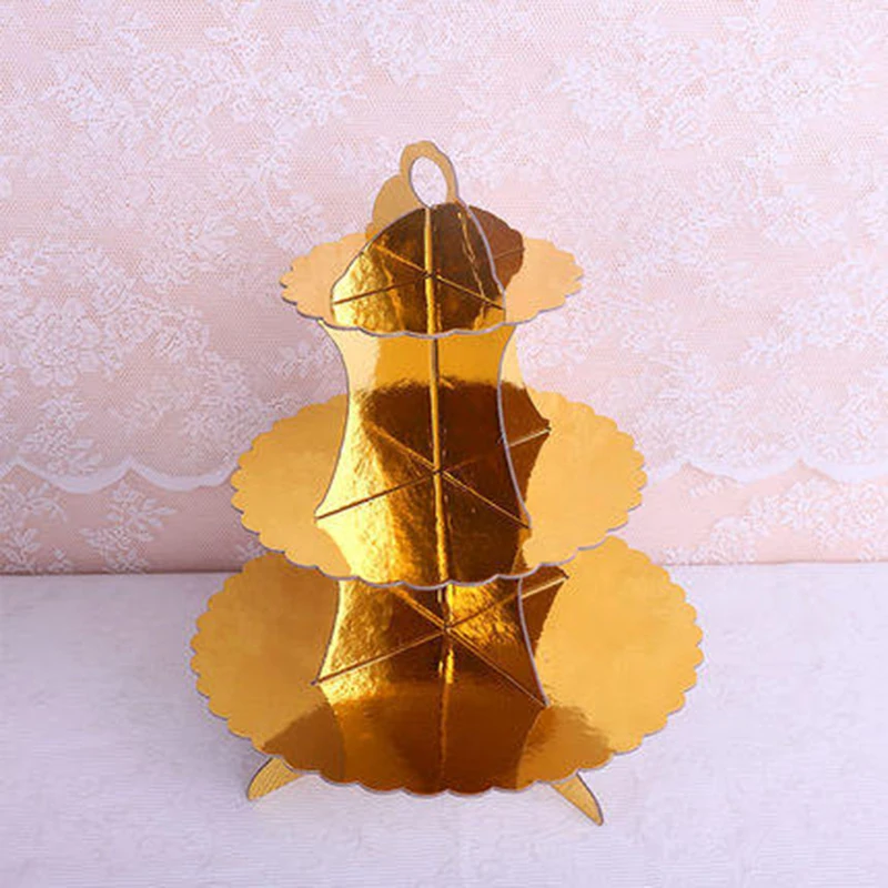 

Disposable Cupcake Display Stand Holder Gold / Silver For Wedding Home Decoration Cake Storage Dining Supply Tools High Quality