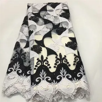 

2019 African Net Lace Fabric High Quality French Mesh Laces Fabrics Nigerian Tulle Laces Fabrics With Stones For Wedding E66-197