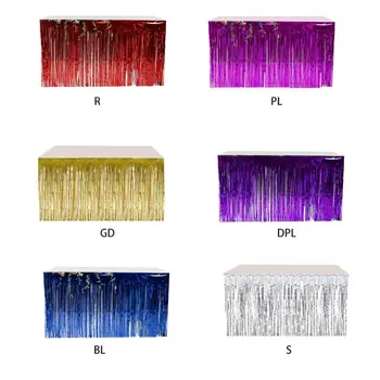 

Rectangle Plastic Metallic Foil Fringe Table Skirt Banner Tinsel Glitter Tassels Desk Cover for Christmas Halloween Party Decor