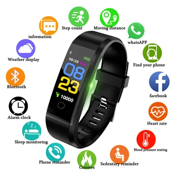 

Smart Bracelet Watch 115 Plus Sport Smart Wristband Fitness Tracker Waterproof Blood Pressure Heart Rate Monitor Smart WristBand
