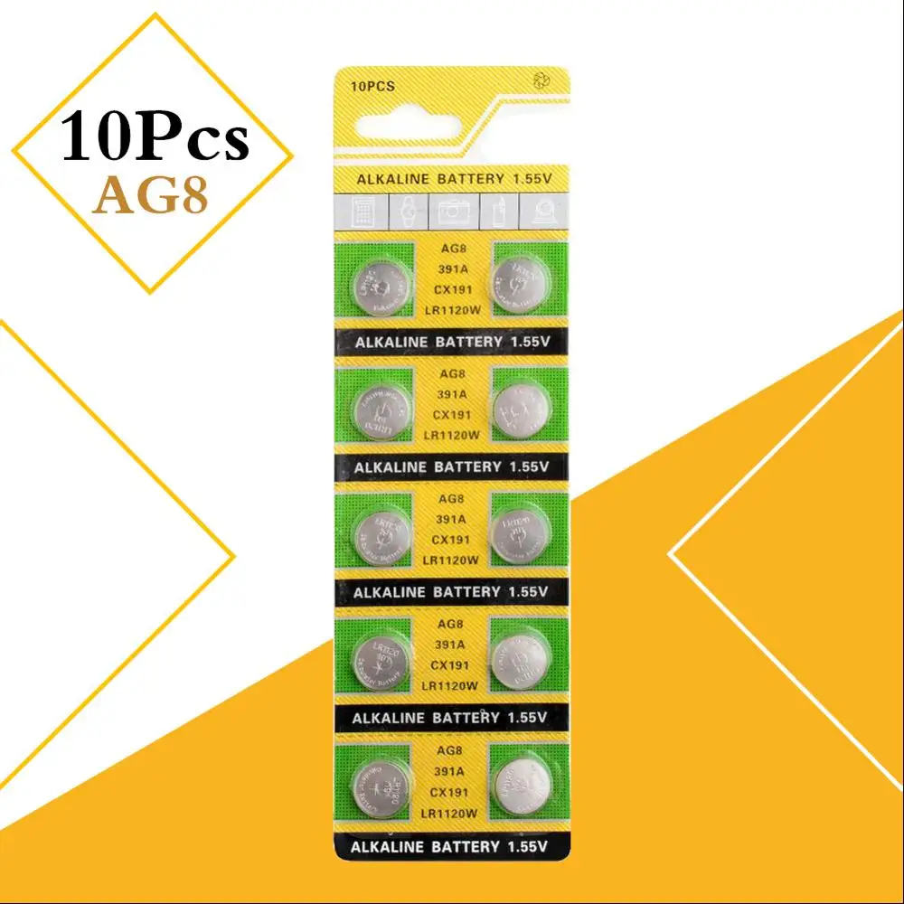 10 Uds 1,55 v LR1120 LR 1120 AG8 pilas de botón 191 391 SR1120 LR55 GP39 SR1120SW celular batería para juguetes de Control remoto