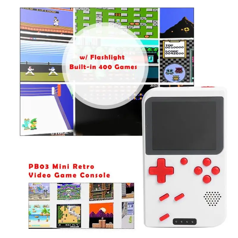 PB03 Mini Handheld Retro Video Game Console 8 Bit Pocket Game Player Built-in 400 Classic Games Gift for Child Nostalgic Player