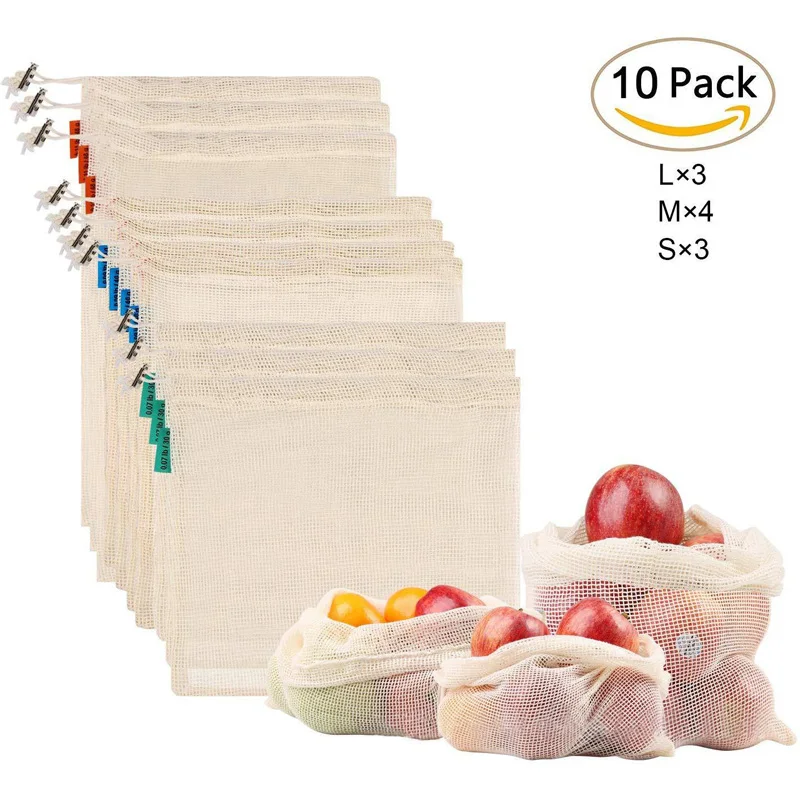 10 шт кухонные многоразовые сетчатые сумки для фруктов, сетчатые сумки для овощей, сумки-струны для игрушек, органайзер из полиэстера, сумка для хранения