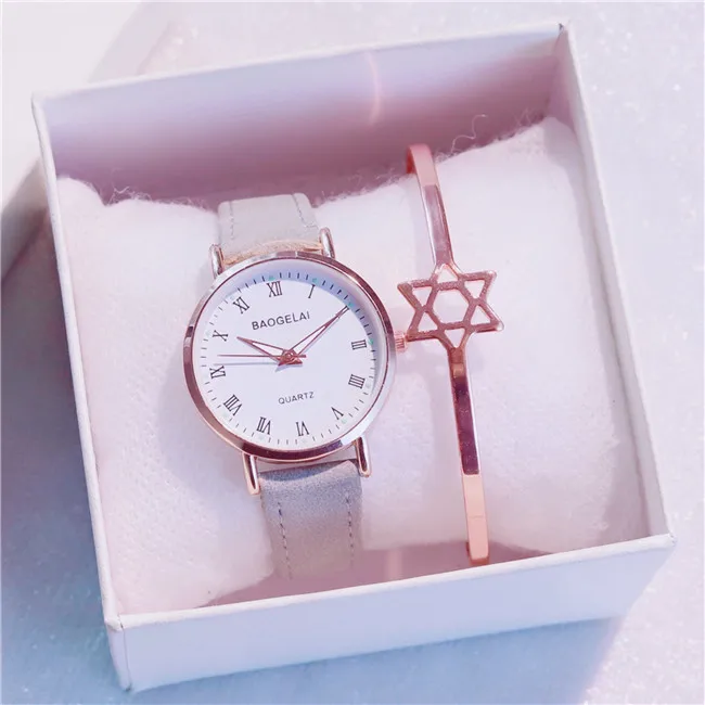 Вишневые розовые простые часы Reloj Mujer Круглые Женские часы из искусственной кожи аналоговые из сплава часы Relogio Feminino для девушек Подарок