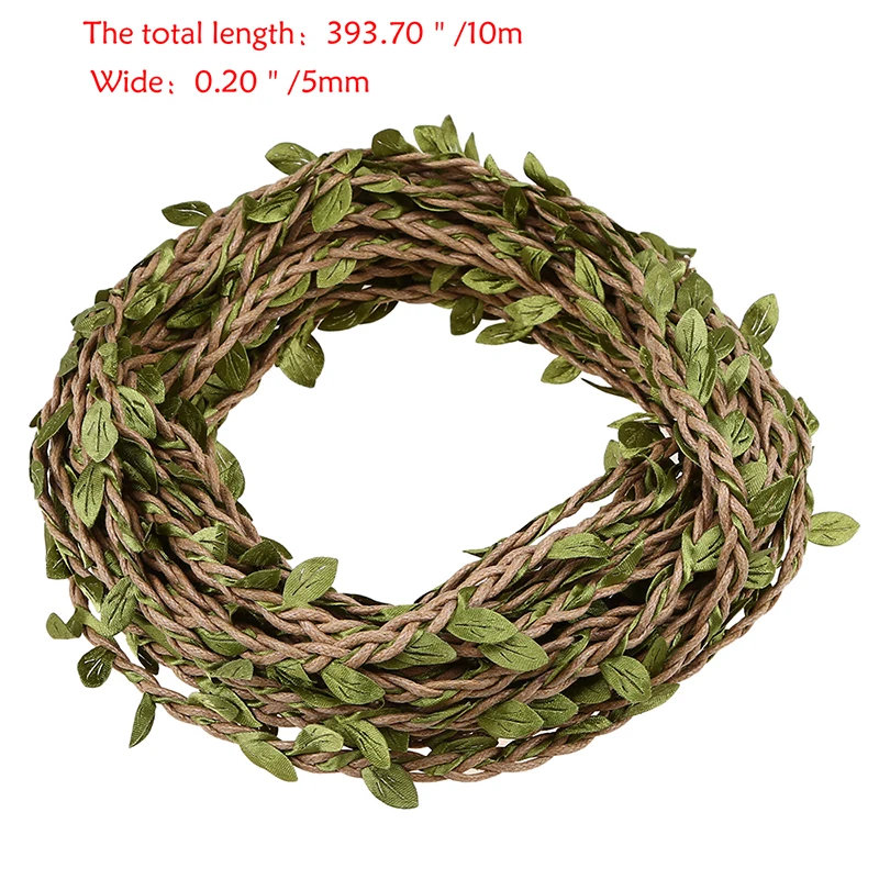 1PC Artificial Vine Simulation Green Leaves DIY Weaving Hemp Rope Household Wedding Birthday Party Decoration Crafts 10M