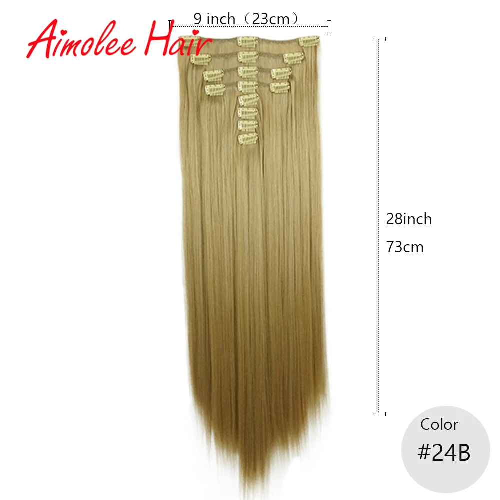 28" 8PCS/Set Synthetic Hairpieces Long Straight Hair Extension Clip-in Hair Extensions Highlight High Temperature Fiber