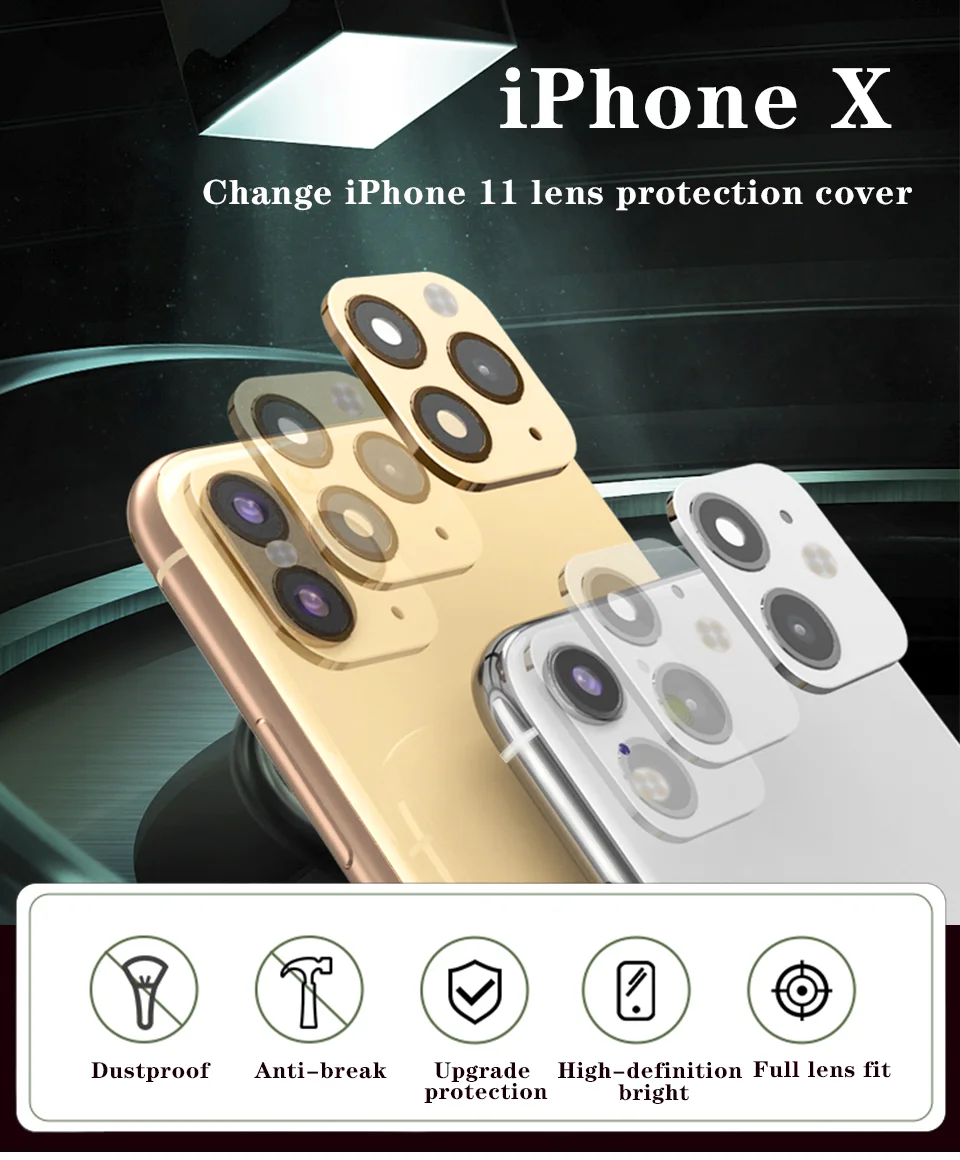 Для iPhone X XS MAX наклейка поддельная камера для iPhone 11 Pro Max защита из закаленного стекла Модифицированная линза для камеры Замена секунд